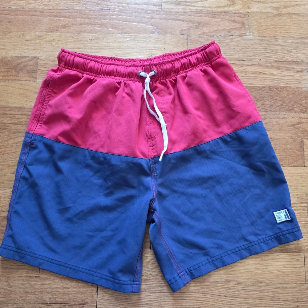 Johnnie O Swim Trunks Mens M Colorblock red navy beach vacation summer